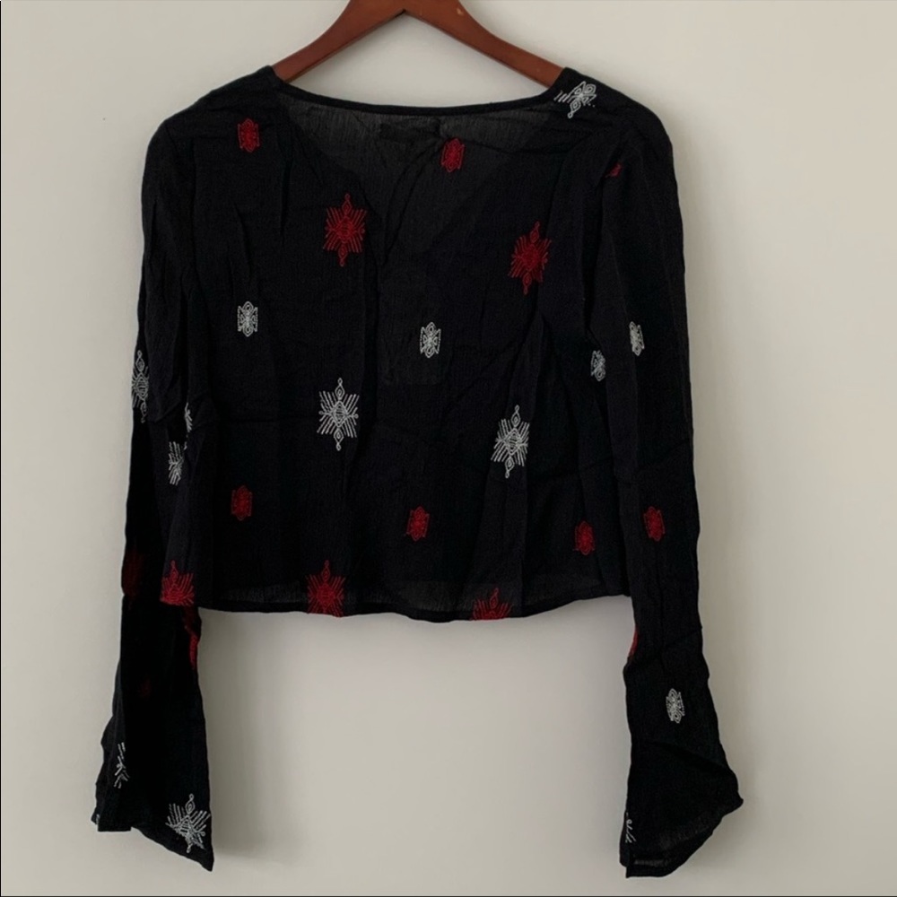 Honey Belle Wide Sleeves Bohemian Blouse Long Sleeve Lightweight Top Black - Picture 3 of 6